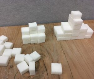 Sculpture with sugar cubes-plaster