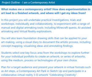 Fig. 2 – subject outline for the project ‘I am a Contemporary Artist’